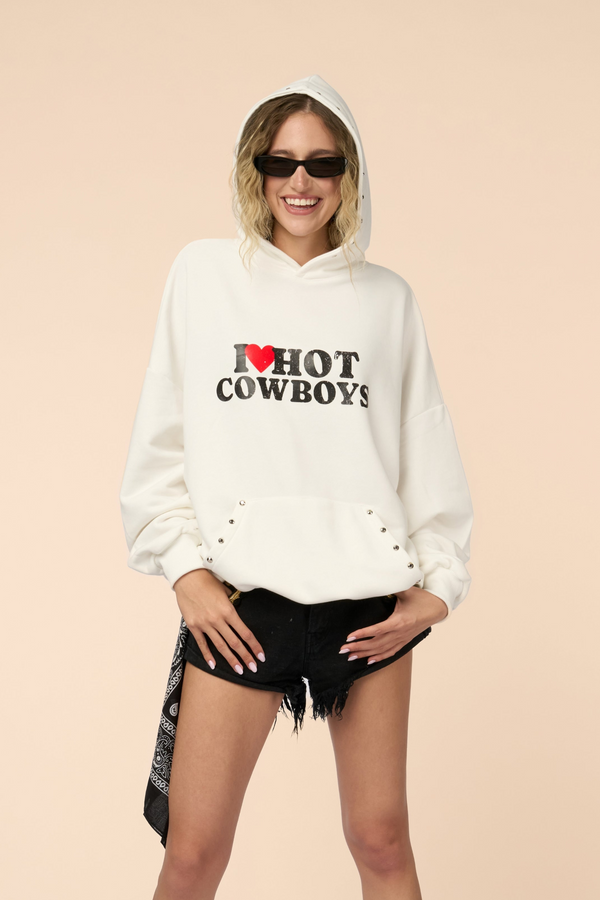 “<3 Hot Cowboys” Studded Hoodie